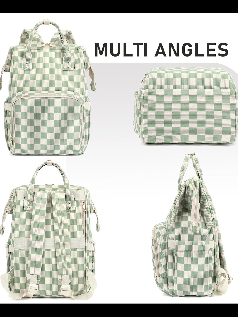 Mint Green Checkerboard Backpack - Convertible Tote Style